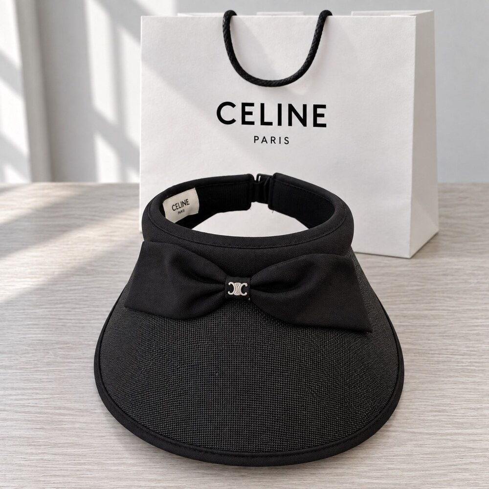CELINE Triomphe Black Bow Sun Visor